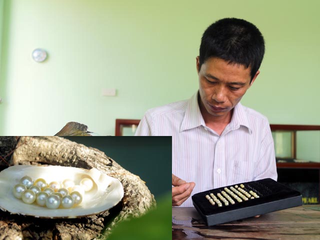 Anh Đinh Văn Việt với những sản phẩm đầu tiên thu được từ trai nước ngọt