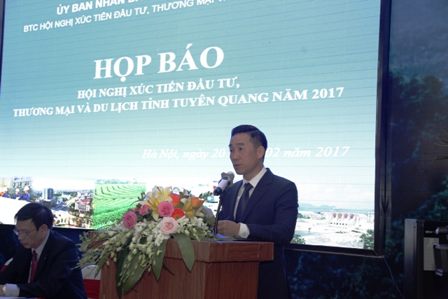 Ông Nguyễn Hải Anh, Phó Chủ tịch UBND tỉnh Tuyên Quang phát biểu tại buổi họp báo.