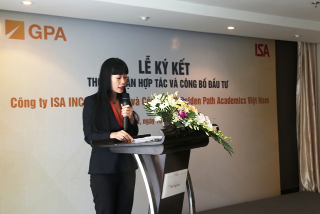 Bà Đào Thu Hiền, Tổng giám đốc GPA phát biểu tại lễ ký kết. 