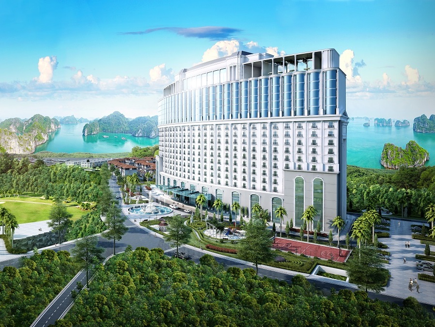 Toàn cảnh khách sạn FLC Grand Hotel Halong có tầm nhìn hướng Vịnh Hạ Long và sân golf 18 hố