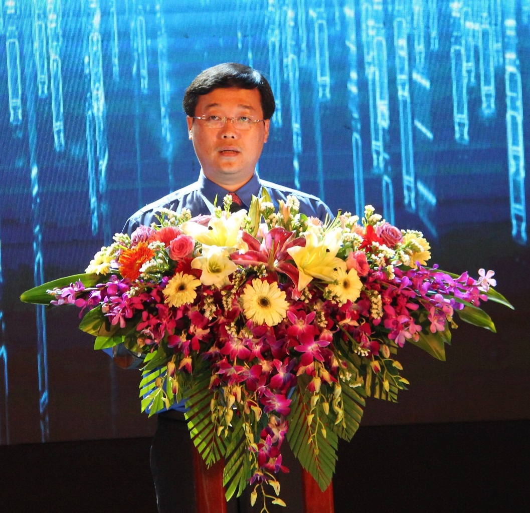 Anh Lê Quốc Phong, Ủy viên dự khuyết BCH Trung ương Đảng, Bí thư thứ nhất Trung ương Đoàn, Chủ tịch Hội LHTN Việt Nam phát biểu tại buổi lễ