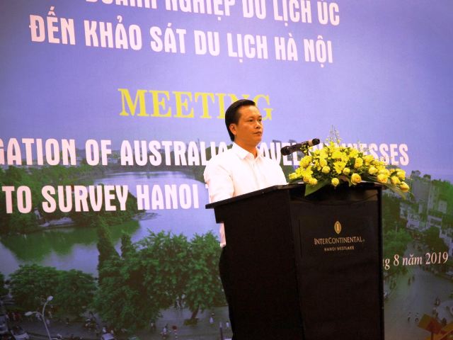 Giám đốc Sở Du lịch Hà Nội rần Đức Hải phát biểu tại hội nghị