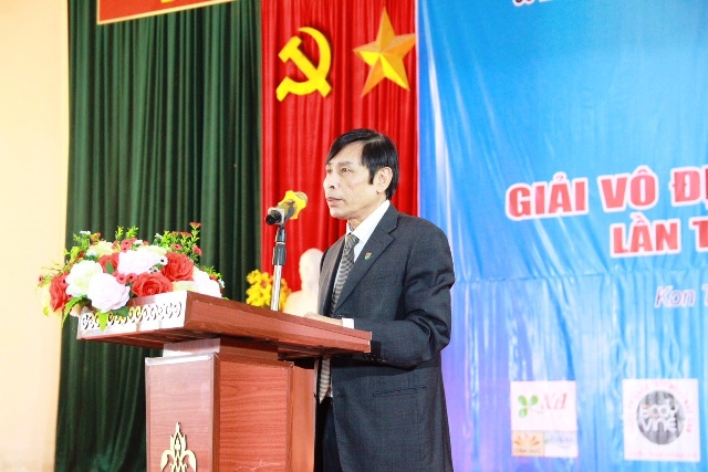 Ông Vũ Trọng Lợi, Chủ tịch Liên đoàn Yoga Việt Nam- Trưởng ban tổ chức giải phát biểu khai mạc