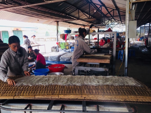 Công nhân Hợp tác xã Thành Sơn sản xuất miến đao